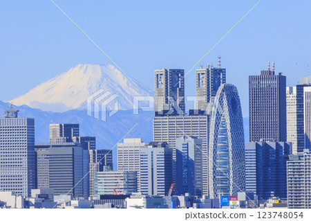A collaboration between Mt. Fuji and the cityscape of Tokyo (Shinjuku) 123748054