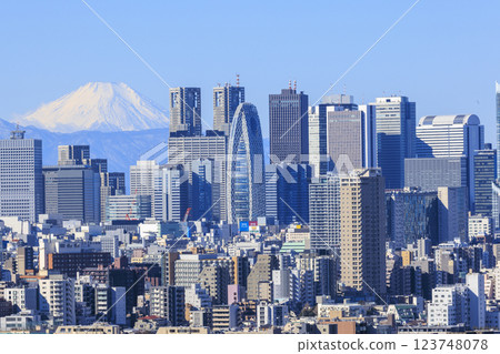 A collaboration between Mt. Fuji and the cityscape of Tokyo (Shinjuku) 123748078