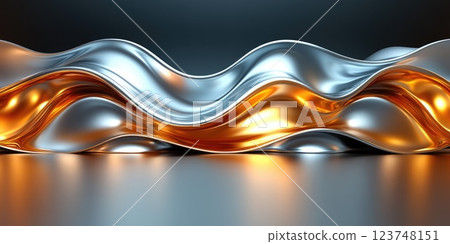 Shimmering waves of silver and gold create an abstract visual in a modern minimalist setting 123748151