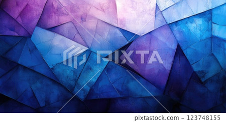 Colorful geometric patterns create a stunning visual of overlapping triangles in shades of blue and purple 123748155