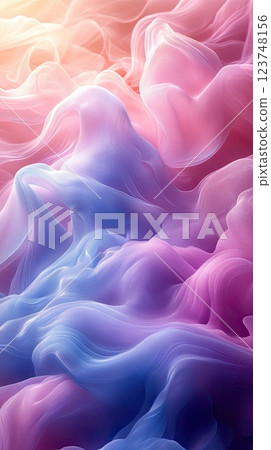 Colorful swirling patterns create a dreamy atmosphere in soft fabric waves at sunrise Colorful swirling patterns create a dreamy atmosphere in soft fabric waves at sunrise 123748156