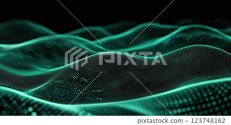 Visualizing digital waves in neon green against a dark background creates an immersive abstract experience in art and technology 123748162