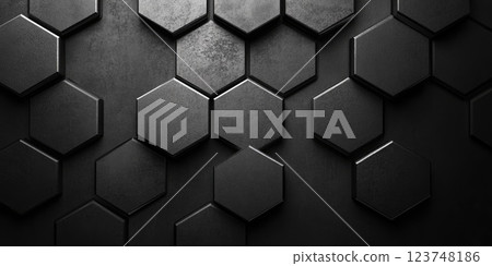 Dark hexagonal tiles create a modern and sleek textured pattern on a wall Dark hexagonal tiles create a modern and sleek textured pattern on a wall 123748186