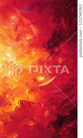 Colorful abstract artwork displays vivid reds and oranges creating a fiery atmosphere Colorful abstract artwork displays vivid reds and oranges creating a fiery atmosphere 123748263