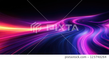 Colorful abstract flow of light trails creating a dynamic visual effect in a dark background Colorful abstract flow of light trails creating a dynamic visual effect in a dark background 123748264