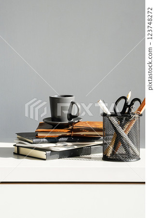 Stationery Still Life.Take a Micro Pause While Work. Stationery Still Life.Take a Micro Pause While Work. 123748272
