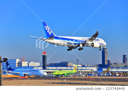 [千葉縣] 噴射機（全日空波音787）降落在成田機場 123748448