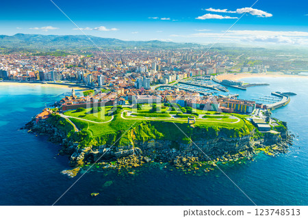 Beautiful view of the city of Gijon in Asturias, Spain Beautiful view of the city of Gijon in Asturias, Spain 123748513