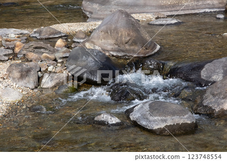 Winter scenery of the upper reaches of the Naka River in Tochigi Prefecture 123748554
