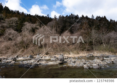 Winter scenery of the upper reaches of the Naka River in Tochigi Prefecture 123748566