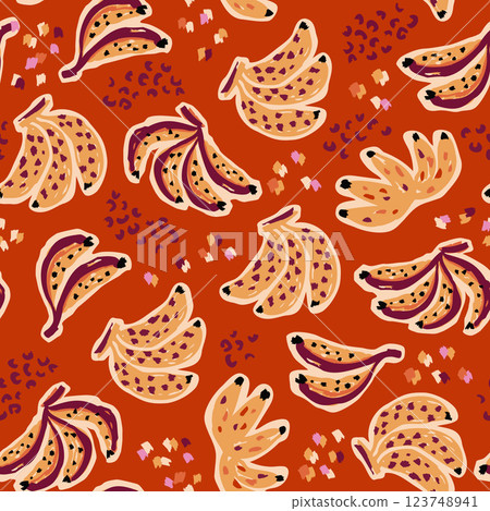 Spotted banana, tropical seamless pattern. Bright summer vacation vector print, exotic wallpaper. Spotted banana, tropical seamless pattern. Bright summer vacation vector print, exotic wallpaper. 123748941