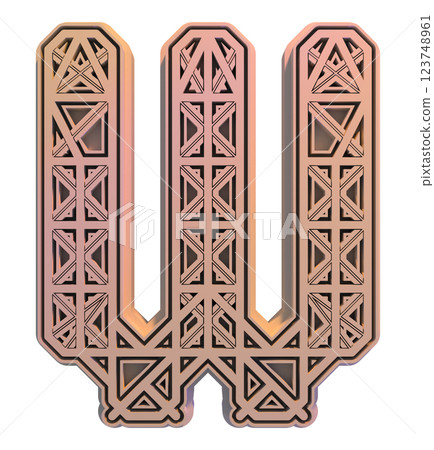 3D rendered illustration. Decorative pink letter. Art lettering. 123748961