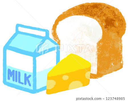 Simple illustrations - Crayon touch - Bread and dairy products 123748985