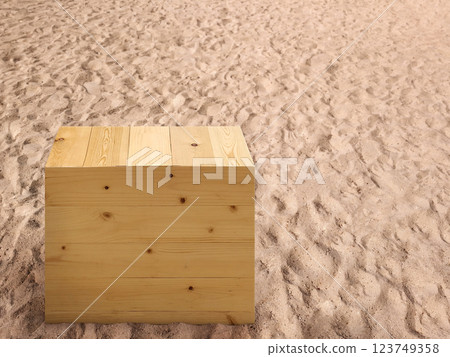 Empty wooden box on the beach with sunlight. Empty wooden box on the beach with sunlight. 123749358