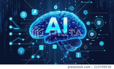 Futuristic artificial intelligence concept brain AI 123749556