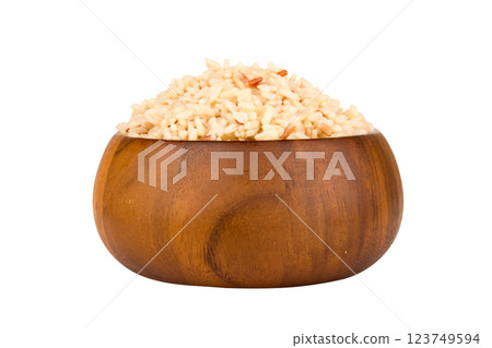 mixed red jasmine brown rice and barley bowl wood on white mixed red jasmine brown rice and barley bowl wood on white 123749594