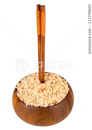 brown rice and barley bowl on white chopsticks 123749605