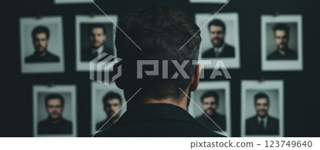 Minimalist Bulletin Board with Neatly Arranged Photos 123749640