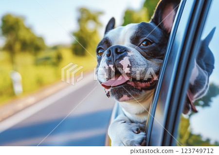 Happy Dog Enjoying a Ride in a Car 123749712