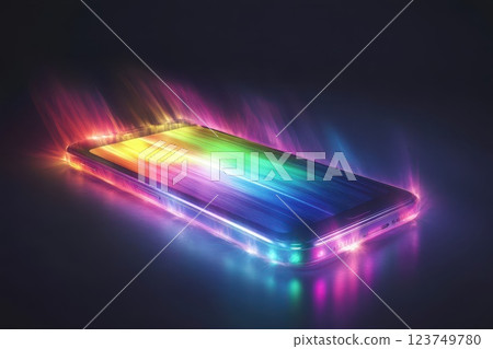 Vibrant Smartphone with Colorful Light Effects Against a Dark Background Vibrant Smartphone with Colorful Light Effects Against a Dark Background 123749780