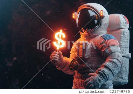 An astronaut holding a dollar sign, Concept of financial and futuristic An astronaut holding a dollar sign, Concept of financial and futuristic 123749786