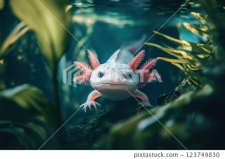 Hyper-realistic Close-up Portrait of a Beautiful Aquatic Creature in a Serene Underwater Environment 123749830