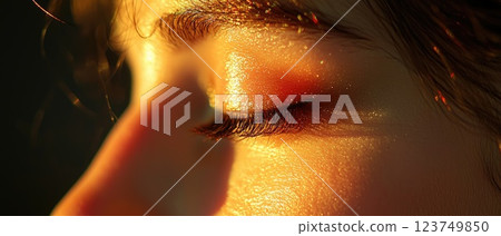 A woman's face is shown with her eyes closed. Concept of relaxation and peacefulness 123749850