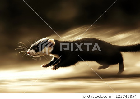 Phantom Ferret Darting Through Dimly Lit Corridor in Motion 123749854