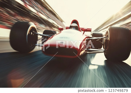 Race Car in Full Motion Approaching the Finish Line Race Car in Full Motion Approaching the Finish Line 123749879