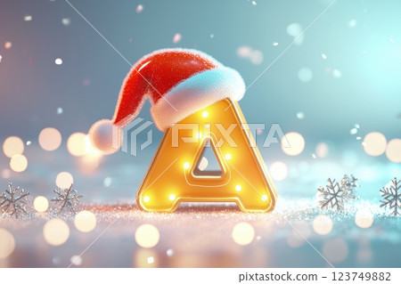 A letter A is lit up with a red hat on top A letter A is lit up with a red hat on top 123749882