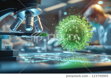 Virus Under Microscope in a Modern Laboratory Environment Virus Under Microscope in a Modern Laboratory Environment 123749905