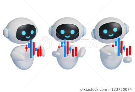 AI robot character 3D graphics showing stock graph 123750074