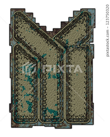 3D rendered illustration. Decorative grunge letter. Art font lettering. 3D rendered illustration. Decorative grunge letter. Art font lettering. 123750320