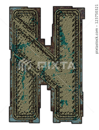 3D rendered illustration. Decorative grunge letter. Art font lettering. 3D rendered illustration. Decorative grunge letter. Art font lettering. 123750321