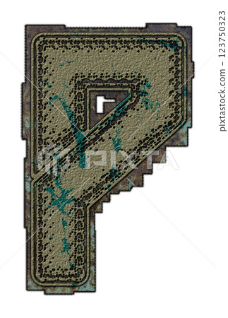 3D rendered illustration. Decorative grunge letter. Art font lettering. 3D rendered illustration. Decorative grunge letter. Art font lettering. 123750323
