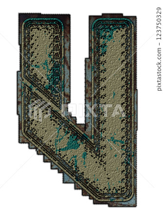 3D rendered illustration. Decorative grunge letter. Art font lettering. 3D rendered illustration. Decorative grunge letter. Art font lettering. 123750329