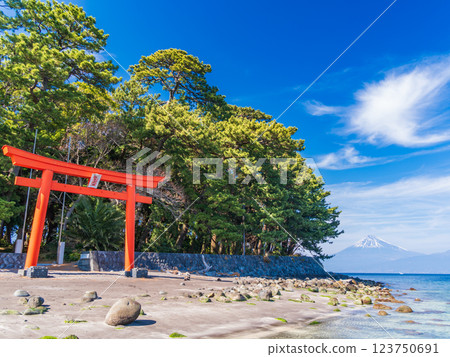 [Shizuoka Prefecture] Torii gate of Moroguchi Shrine and Mt. Fuji in Nishiizu Toda 123750691