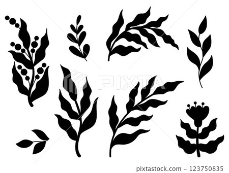 Vintage coquette botanical plants silhouette - branches, flower and leaves. Vector illustration. Isolated aesthetic graphic hand-drawn elements perfect for designs, digital projects and decoration Vintage coquette botanical plants silhouette - branches, flower and leaves. Vector illustration. Isolated aesthetic graphic hand-drawn elements perfect for designs, digital projects and decoration 123750835