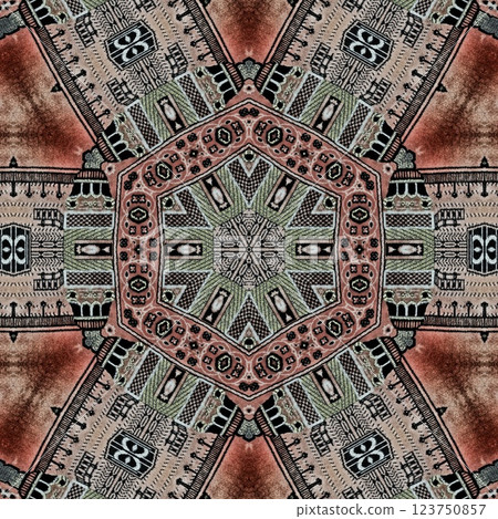 Modern geometric floral design for textile, floor tiles, digital paper print. Persian carpet design with tribal texture. Traditional Turkish pattern for throw pillow, rug, carpet, and fabric printing 123750857