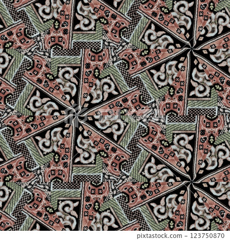 Modern geometric floral design for textile, floor tiles, digital paper print. Persian carpet design with tribal texture. Traditional Turkish pattern for throw pillow, rug, carpet, and fabric printing 123750870