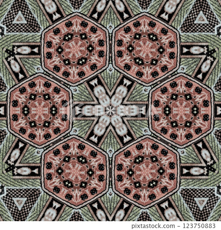 Modern geometric floral design for textile, floor tiles, digital paper print. Persian carpet design with tribal texture. Traditional Turkish pattern for throw pillow, rug, carpet, and fabric printing 123750883