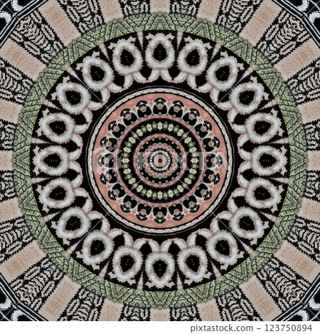 Modern geometric floral design for textile, floor tiles, digital paper print. Persian carpet design with tribal texture. Traditional Turkish pattern for throw pillow, rug, carpet, and fabric printing 123750894