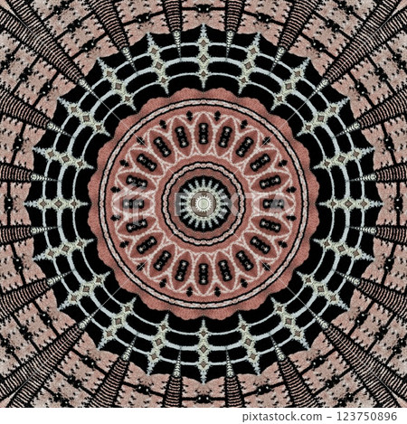 Modern geometric floral design for textile, floor tiles, digital paper print. Persian carpet design with tribal texture. Traditional Turkish pattern for throw pillow, rug, carpet, and fabric printing 123750896