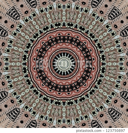 Modern geometric floral design for textile, floor tiles, digital paper print. Persian carpet design with tribal texture. Traditional Turkish pattern for throw pillow, rug, carpet, and fabric printing 123750897