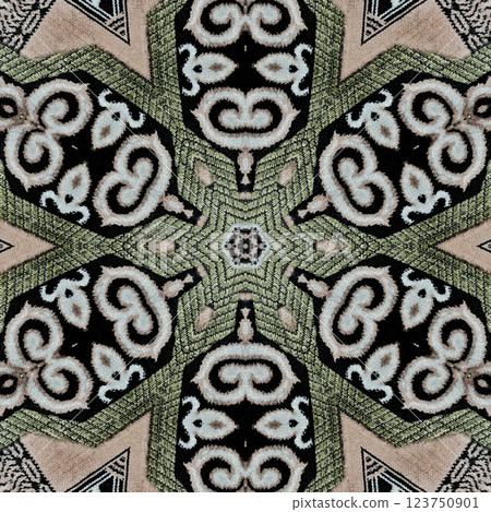 Modern geometric floral design for textile, floor tiles, digital paper print. Persian carpet design with tribal texture. Traditional Turkish pattern for throw pillow, rug, carpet, and fabric printing Modern geometric floral design for textile, floor tiles, digital paper print. Persian carpet design with tribal texture. Traditional Turkish pattern for throw pillow, rug, carpet, and fabric printing 123750901