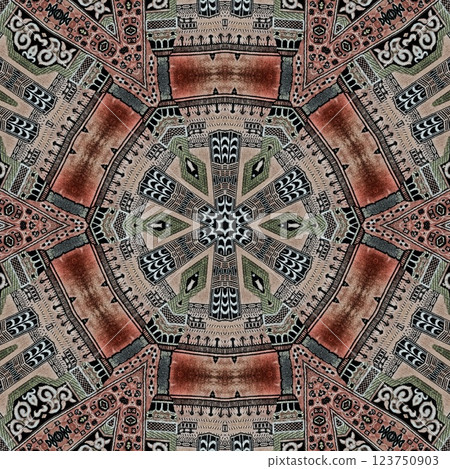 Modern geometric floral design for textile, floor tiles, digital paper print. Persian carpet design with tribal texture. Traditional Turkish pattern for throw pillow, rug, carpet, and fabric printing 123750903