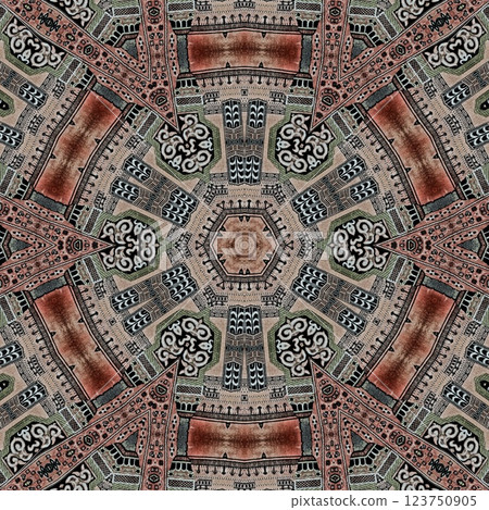 Modern geometric floral design for textile, floor tiles, digital paper print. Persian carpet design with tribal texture. Traditional Turkish pattern for throw pillow, rug, carpet, and fabric printing 123750905