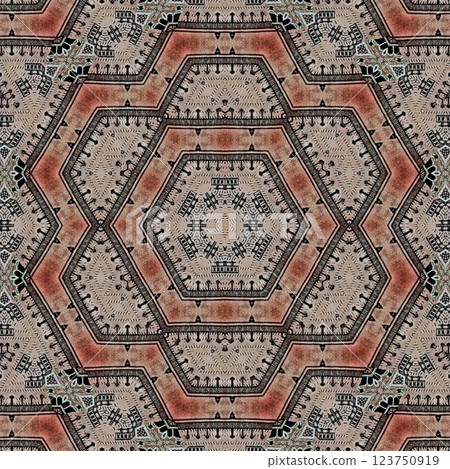 Modern geometric floral design for textile, floor tiles, digital paper print. Persian carpet design with tribal texture. Traditional Turkish pattern for throw pillow, rug, carpet, and fabric printing 123750919