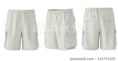 Mens Cargo Shorts Mockup Front Side Back Views White 123751028