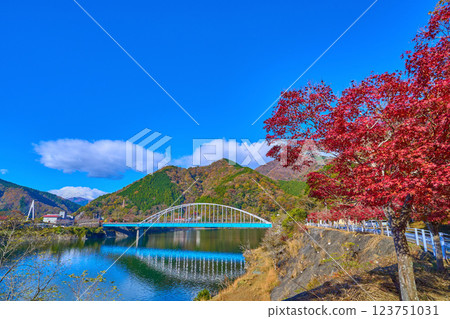 從神奈川縣足柄上郡山北町丹澤湖(大佛大橋方向)向西眺望的秋景 從神奈川縣足柄上郡山北町丹澤湖(大佛大橋方向)向西眺望的秋景 123751031